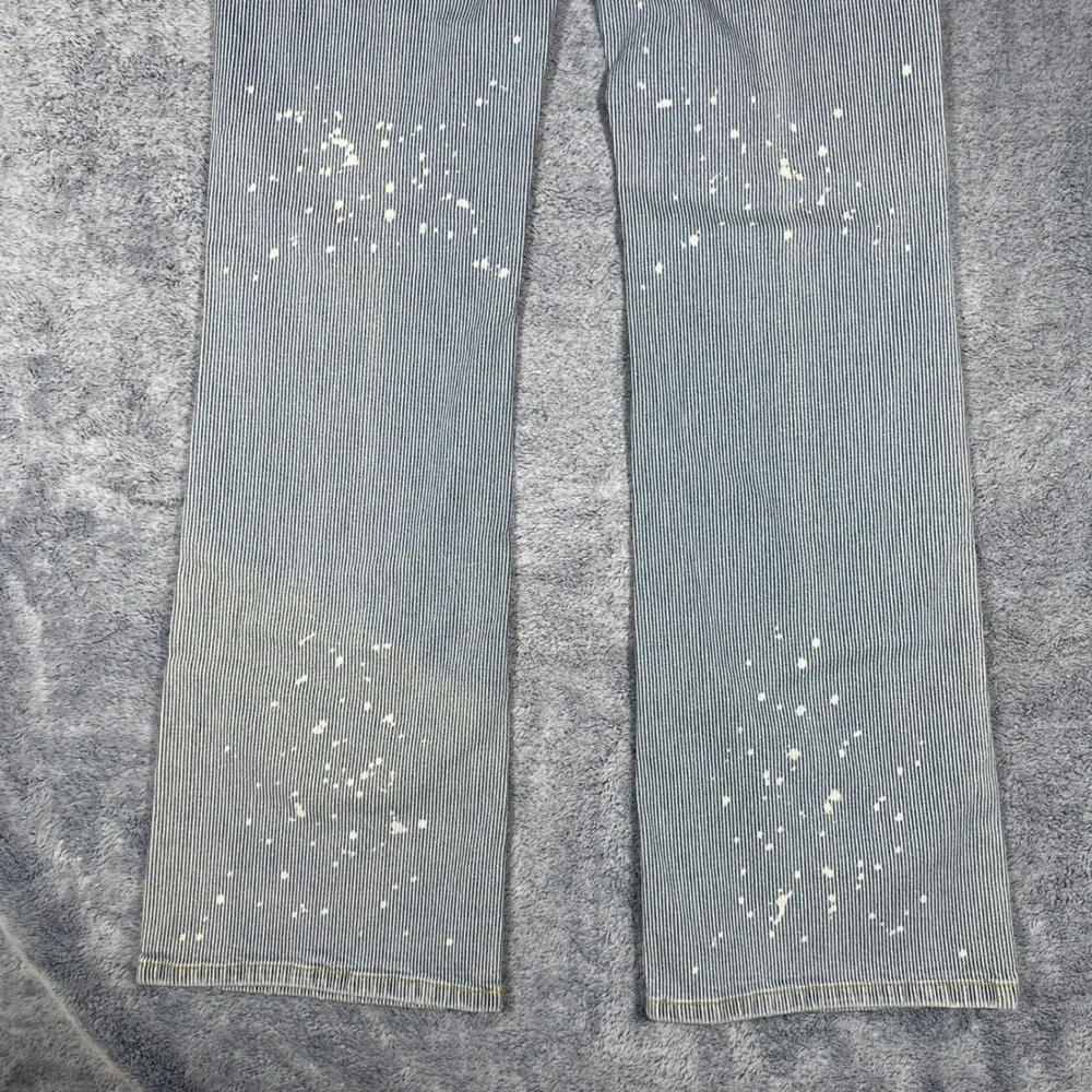 Vintage Rocawear‎ Pinstripe Paint Splatter Flare Jeans Blue White Juniors Size 9